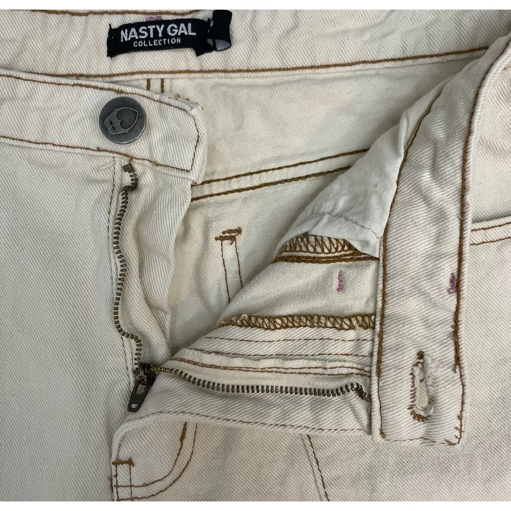 Nasty Gal High Waist Straight Leg Pants Womens 6 Beige Front Seam Split Hem Read - Picture 5 of 12